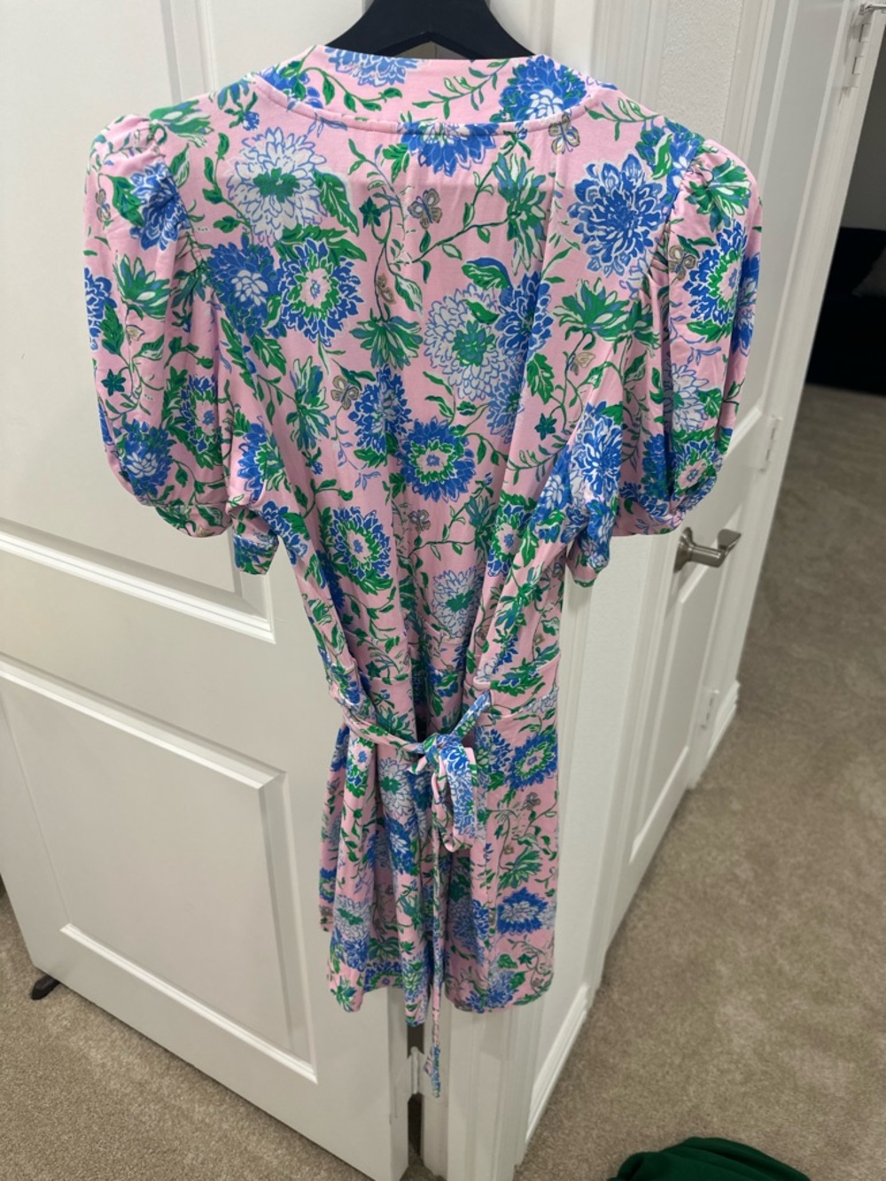 NWT Lilly Pulitzer Pink Floral Wrap Dress Puff Sleeve - Picture 2 of 5